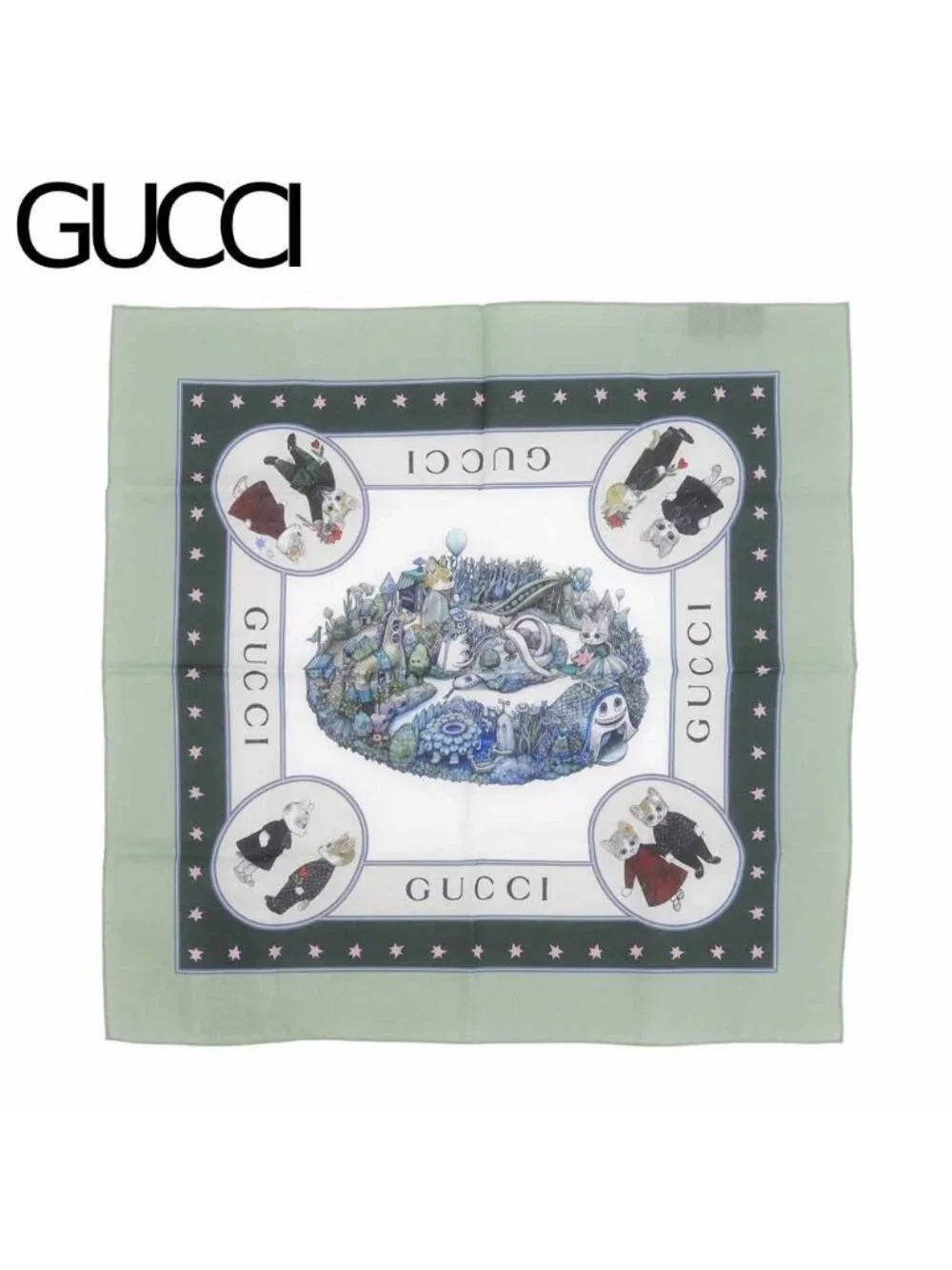 Gucci Released Yuko Higuchi Collaboration Cotton Scarf Handkerchief Green